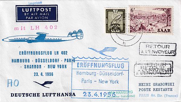 Flugpost Saarland | Fremde Flüge (Zuleitungen zu ausländischen Erst- und Sonderflügen)