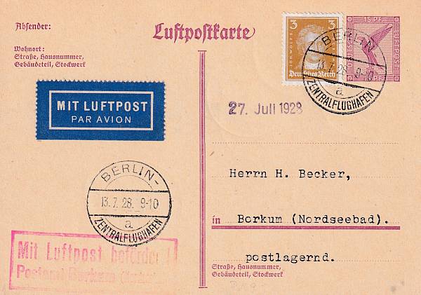 Flugpost Deutschland vor 1945 | Luftpost-Ganzsachen