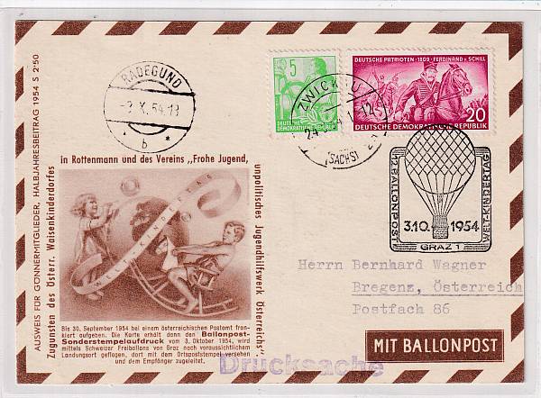 Ballonpost caritativ Österreich | Mitläufer / Ausländische Zuleitungen