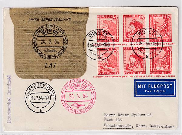 Flugpost Österreich ab 1945 | Erstflüge ab 1945