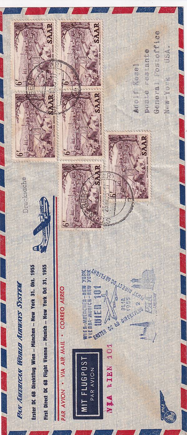 Flugpost Österreich ab 1945 | Erstflüge ab 1945 - ausländische Zuleitungen