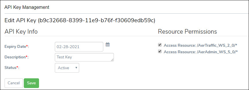 Edit API Key Screen