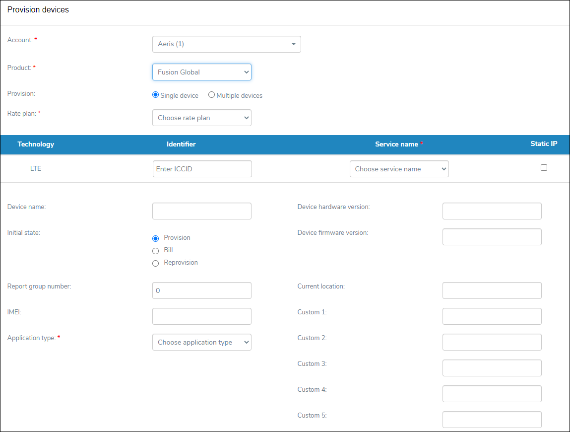 Single Device Provision Screen