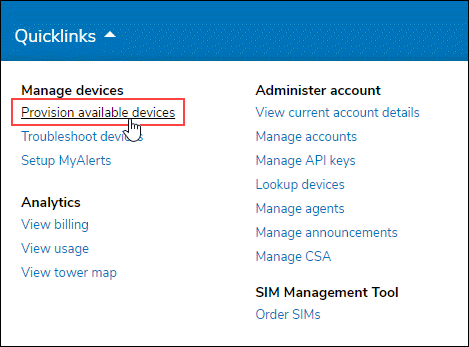 Provision Device Option in Main Menu