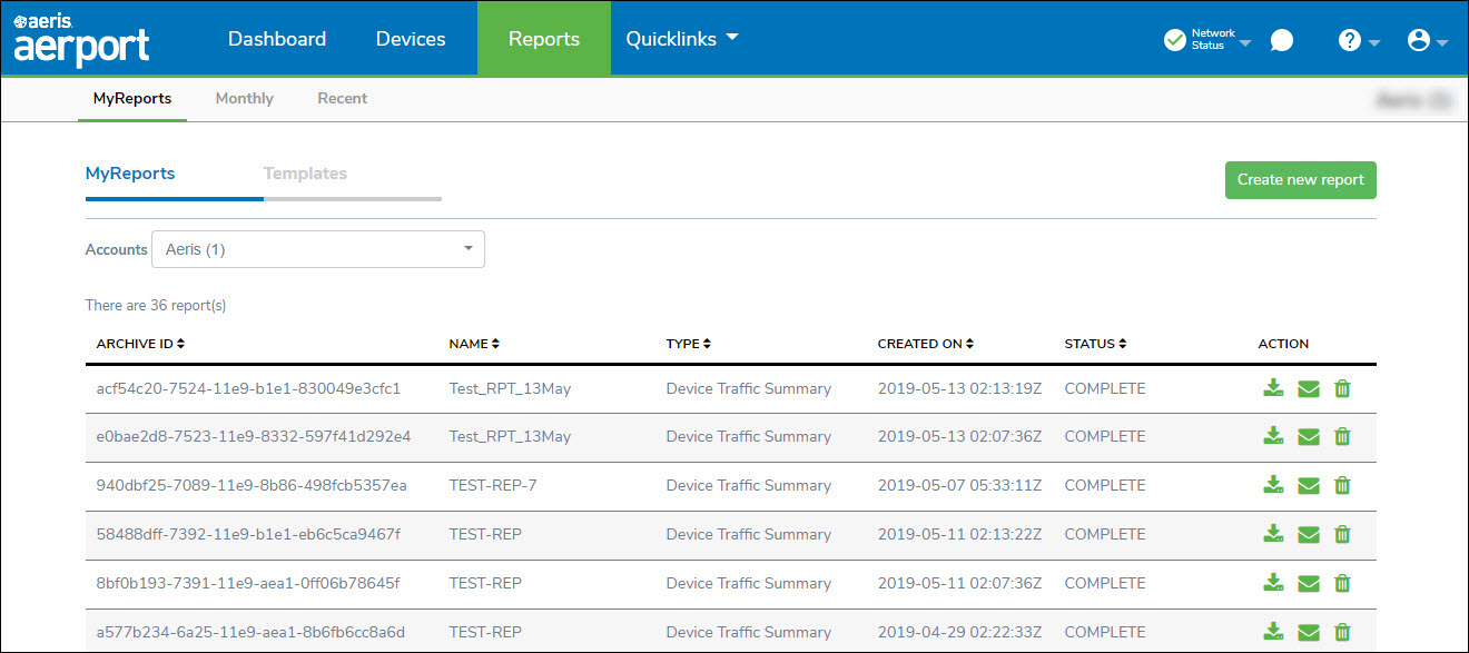 Exisitng Reports Display