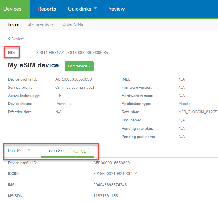 Device Details with Tabs