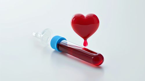 Blood sample tube with a heart-shaped drop of blood