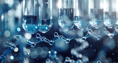 Advanced biochemical testing in a laboratory setting, showcasing molecular structures and DNA strands