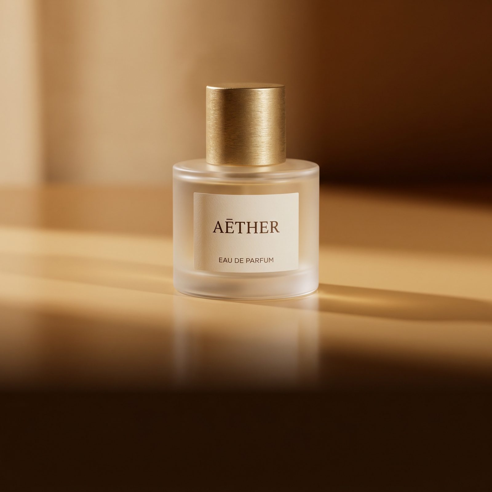 Product studio — hero shot of a glass bottle in soft light