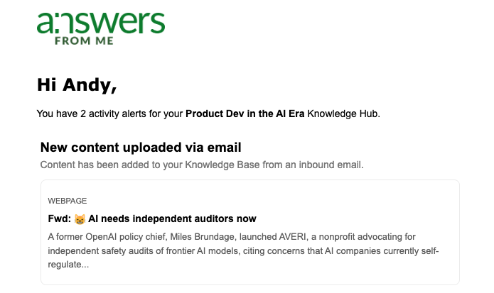 Example content upload notification email