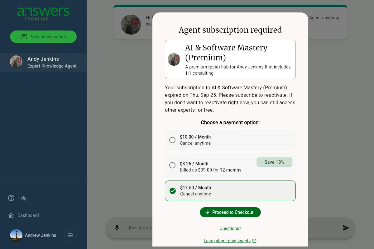 The subscription required screen
