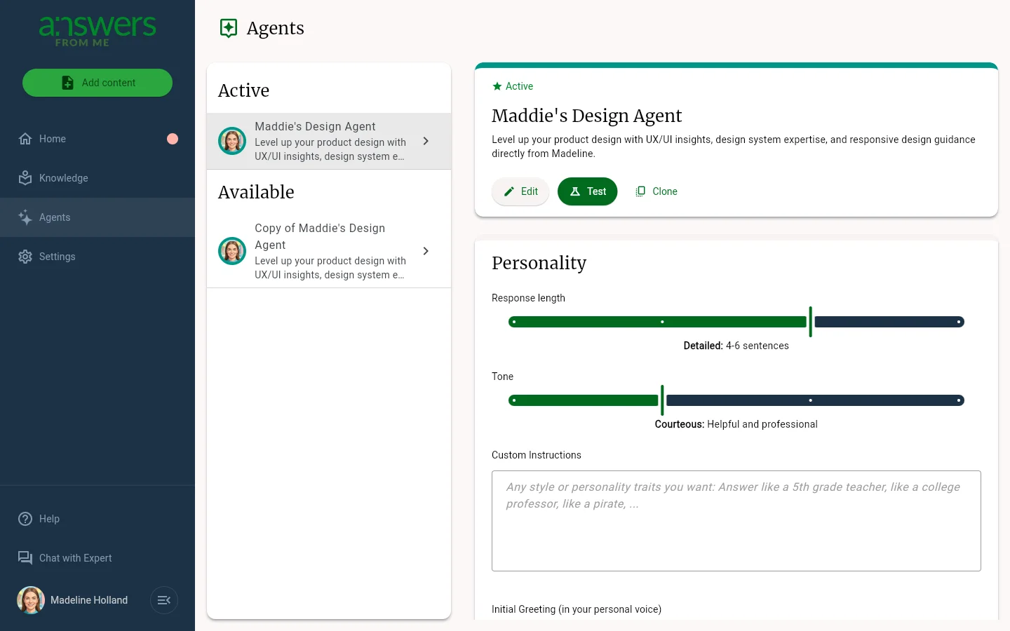 The Agents configuration page