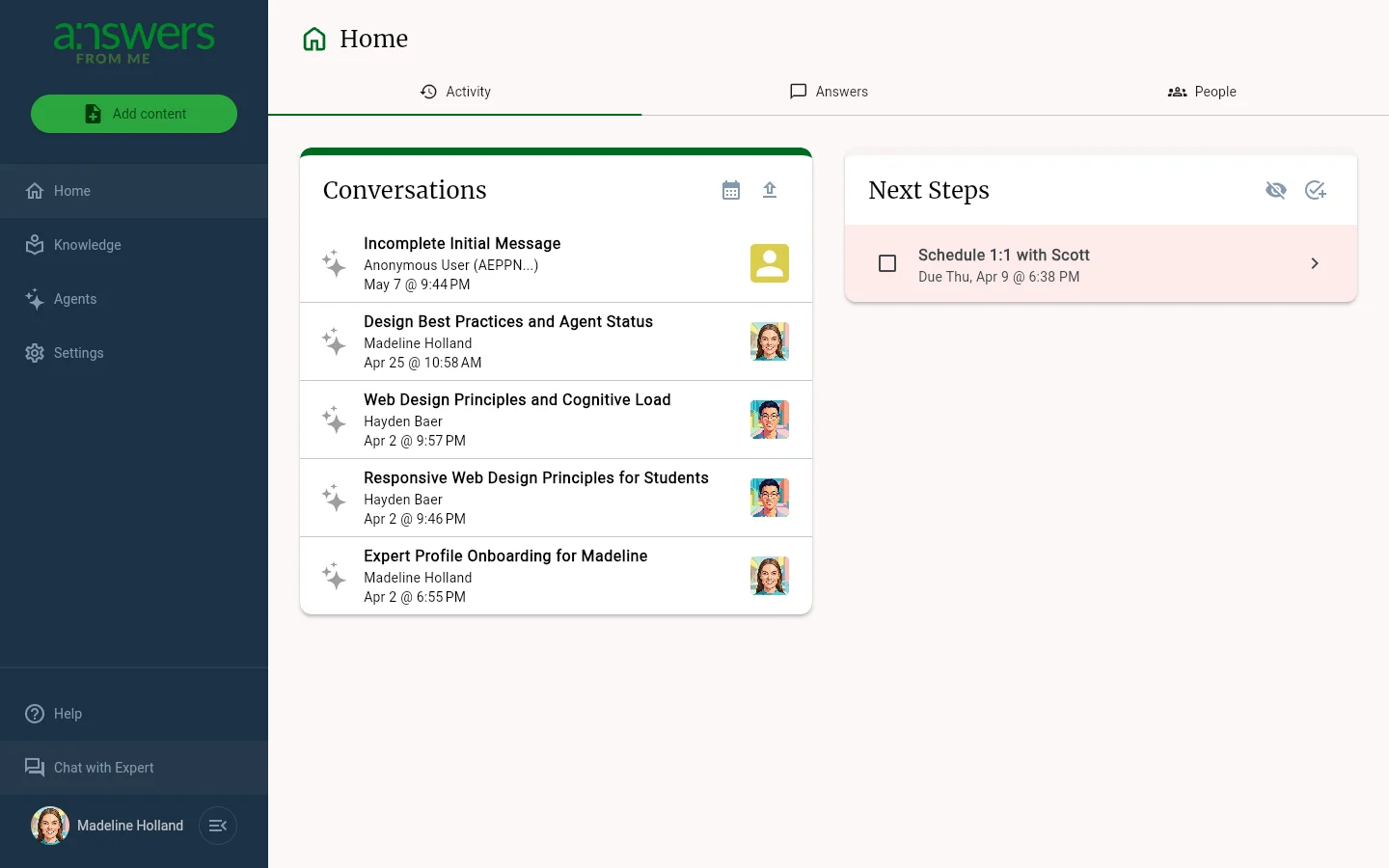The Expert Dashboard home page