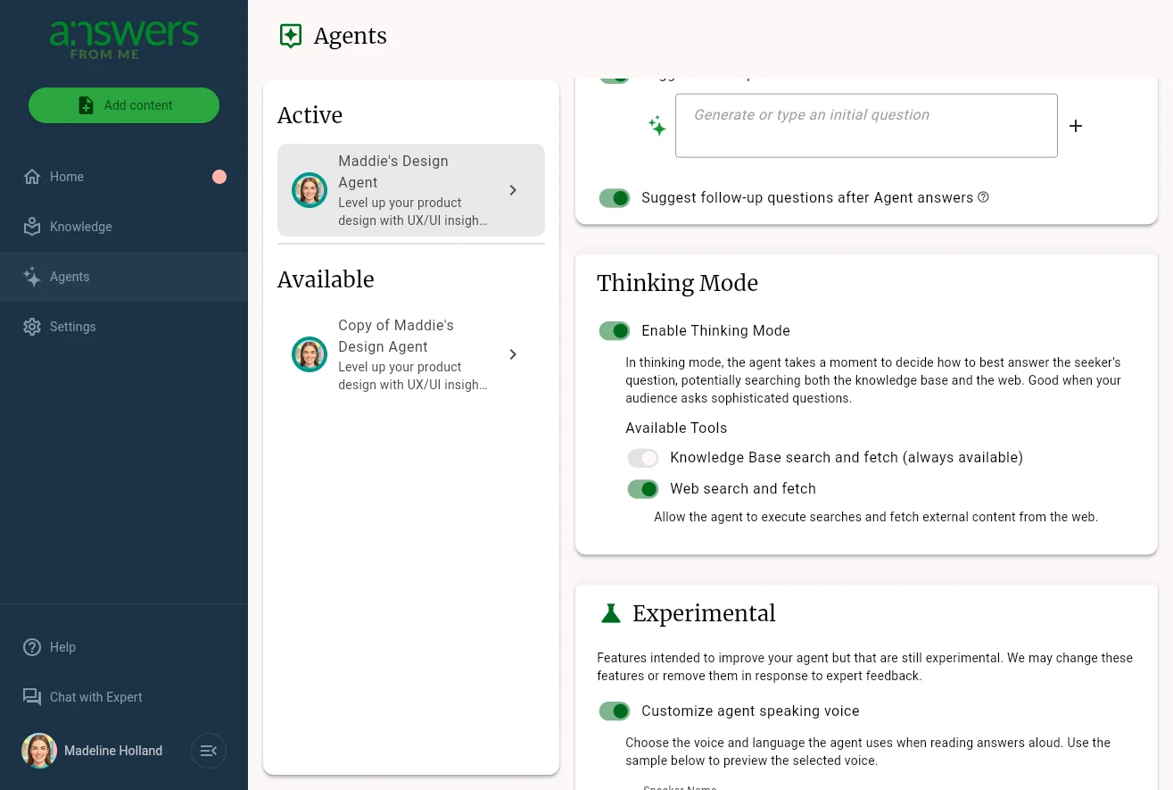 Agent Thinking Mode settings