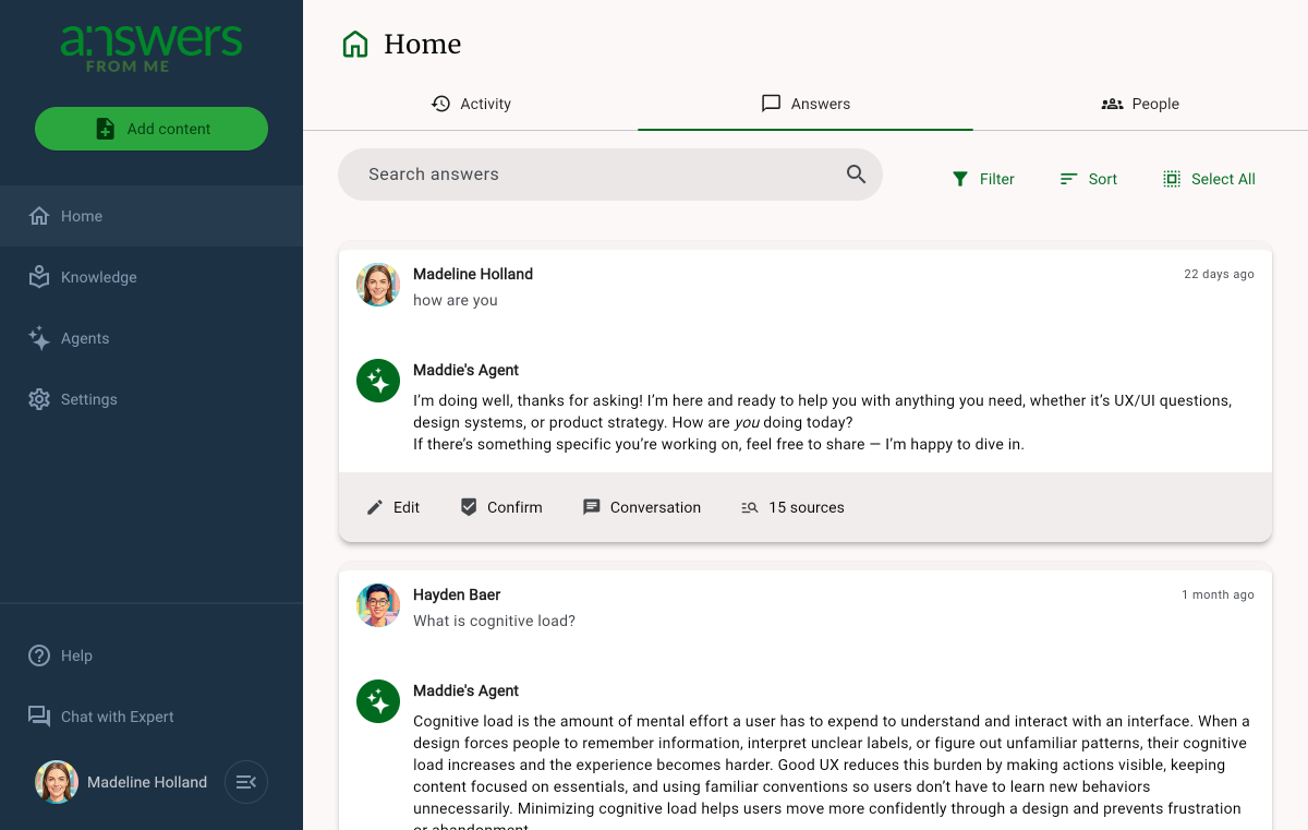 Home tab with the new Answer Card