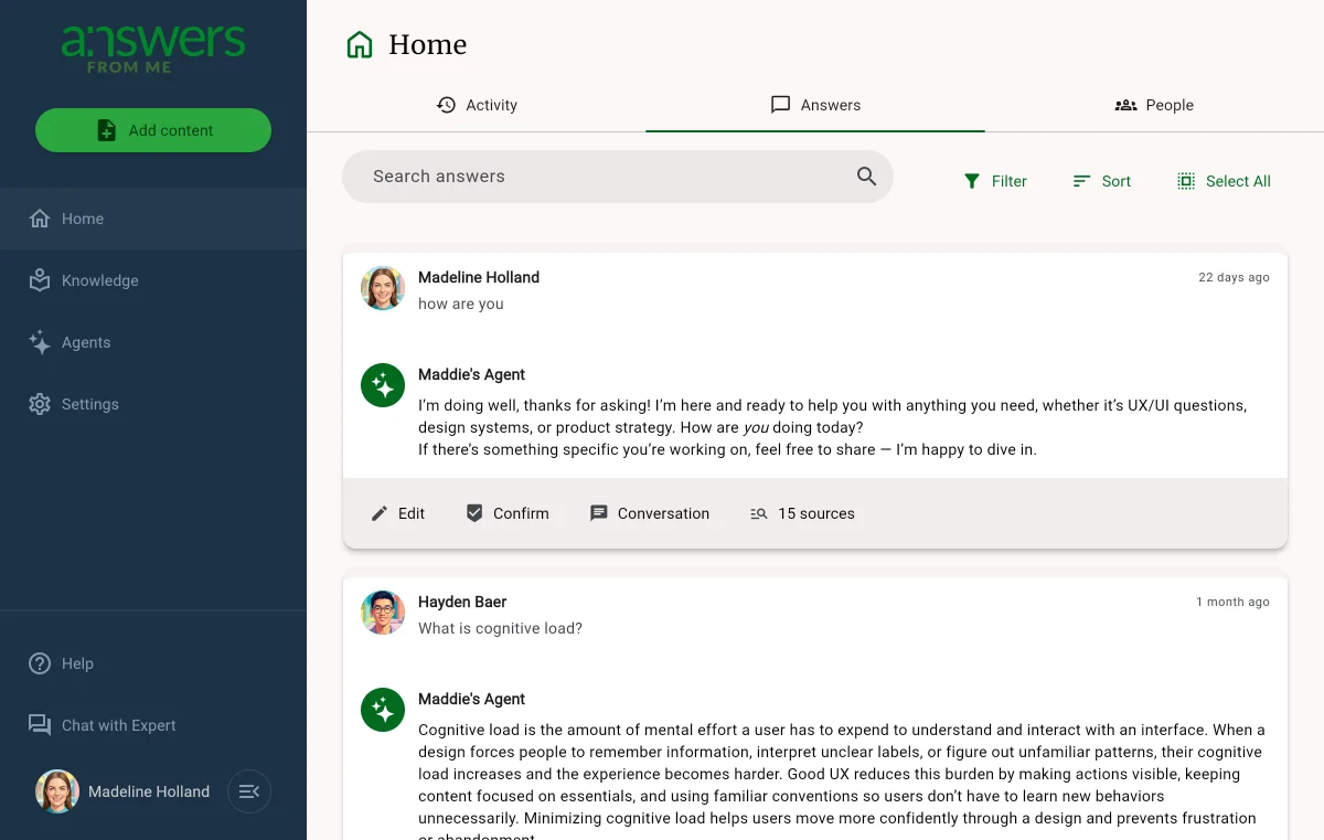 Home tab with the new Answer Card