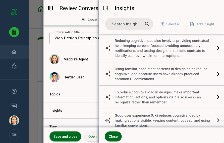 The Insights panel for a conversation
