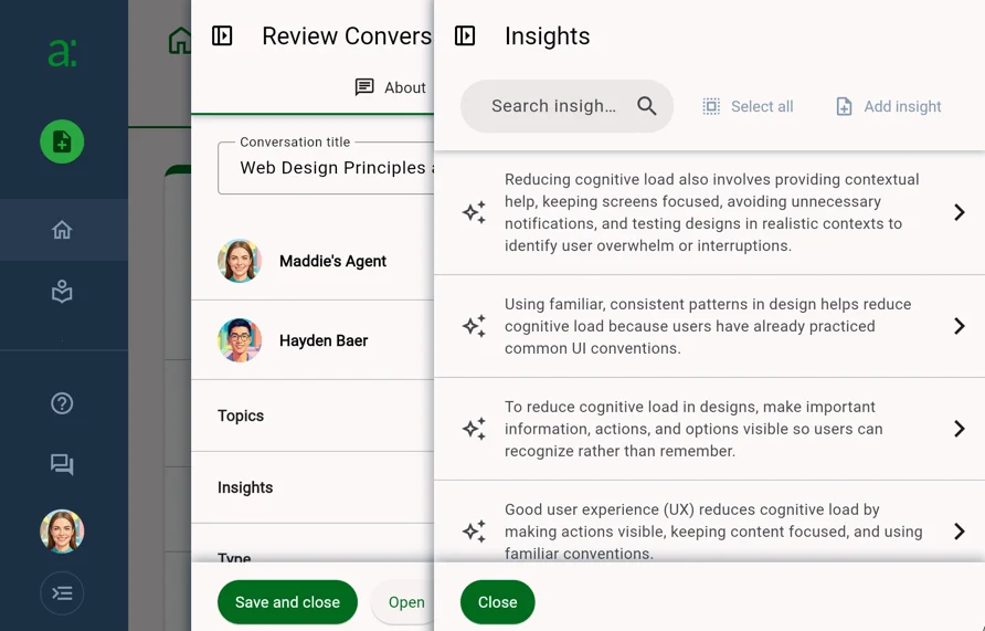 The Insights panel for a conversation