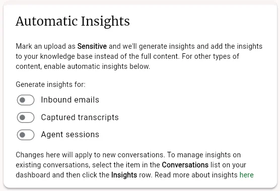 The Automatic Insights settings card