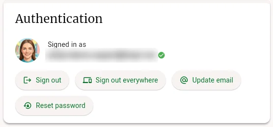 The Authentication card with the Sign out everywhere button