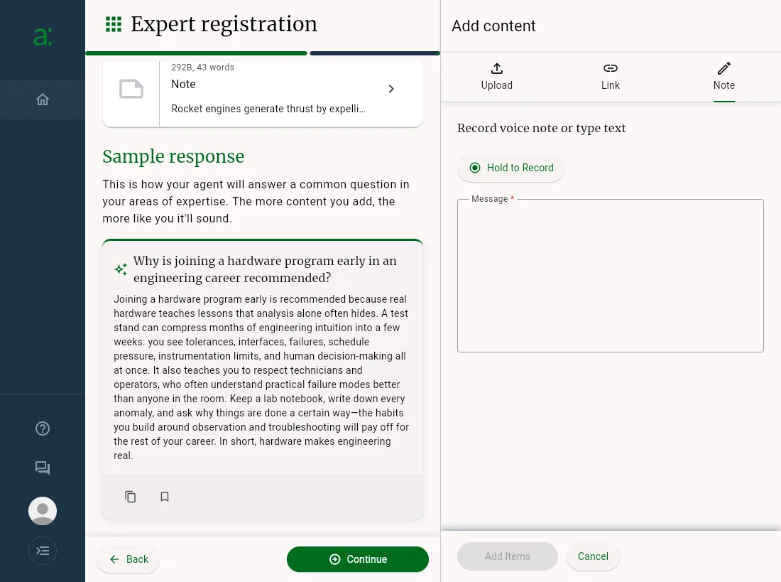 A sample response generated from the content added so far
