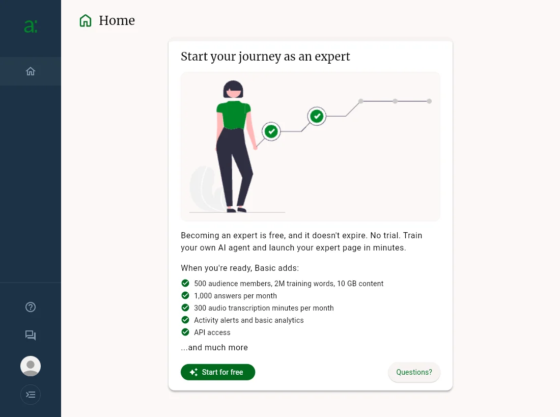 The Home page before you become an expert