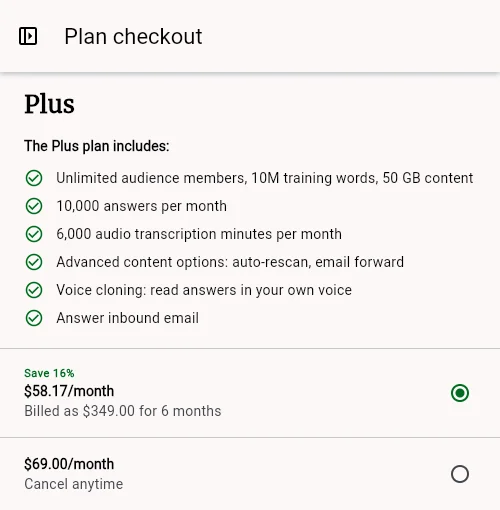 The Plan checkout sheet