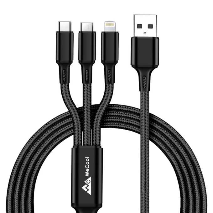 1.2 Meter 3 in 1 multi charger cable fast charging charger cable with Lightning,Type C,Micro USb Port 3 in 1 Multi charging cable-Black