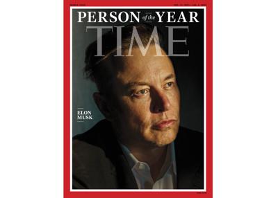 En esta foto proporcionada por Time, Elon Musk, seleccionado como "Persona del Año" de la revista, en la portada del número del 27 de diciembre de 2021 al 3 de enero de 2020. (Time vía AP)