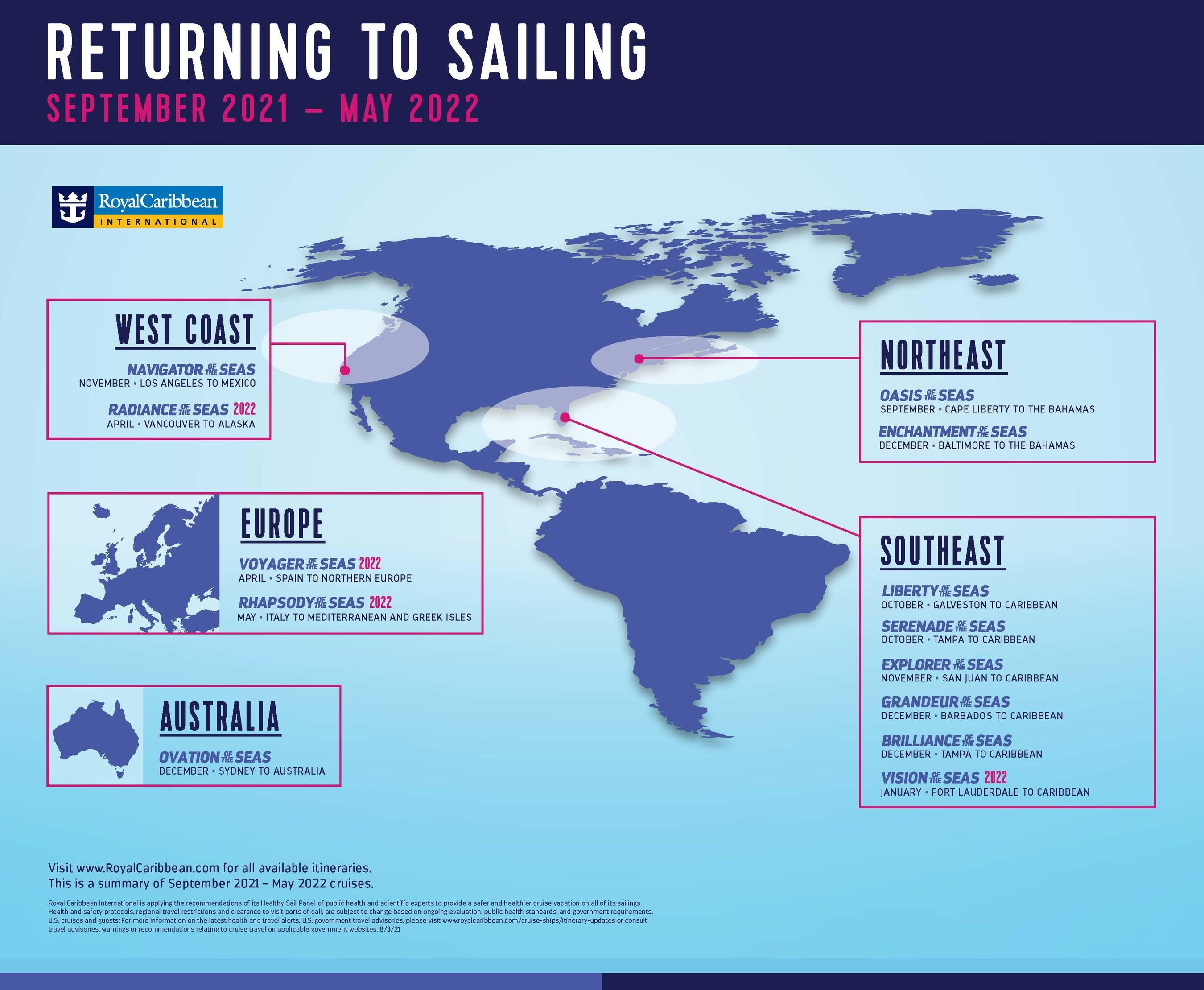 Royal Caribbean Releases Schedule For Remaining Ships Returning To