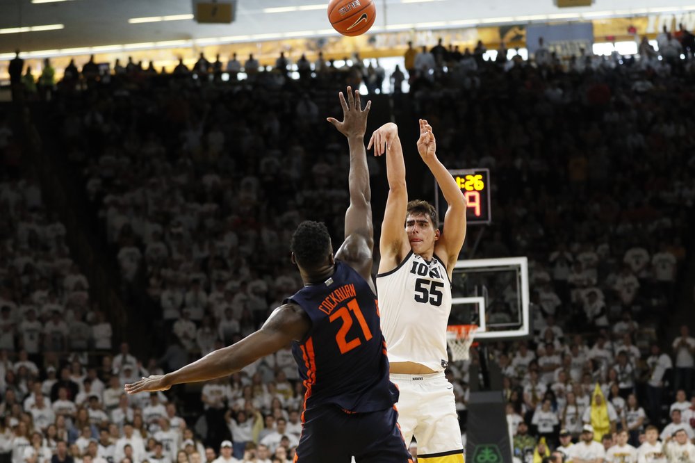 Iowa's junior center, Luka Garza had a strong showing in his team's loss to Illinois. (Photo: Charlie Neibergall/The Associated Press)