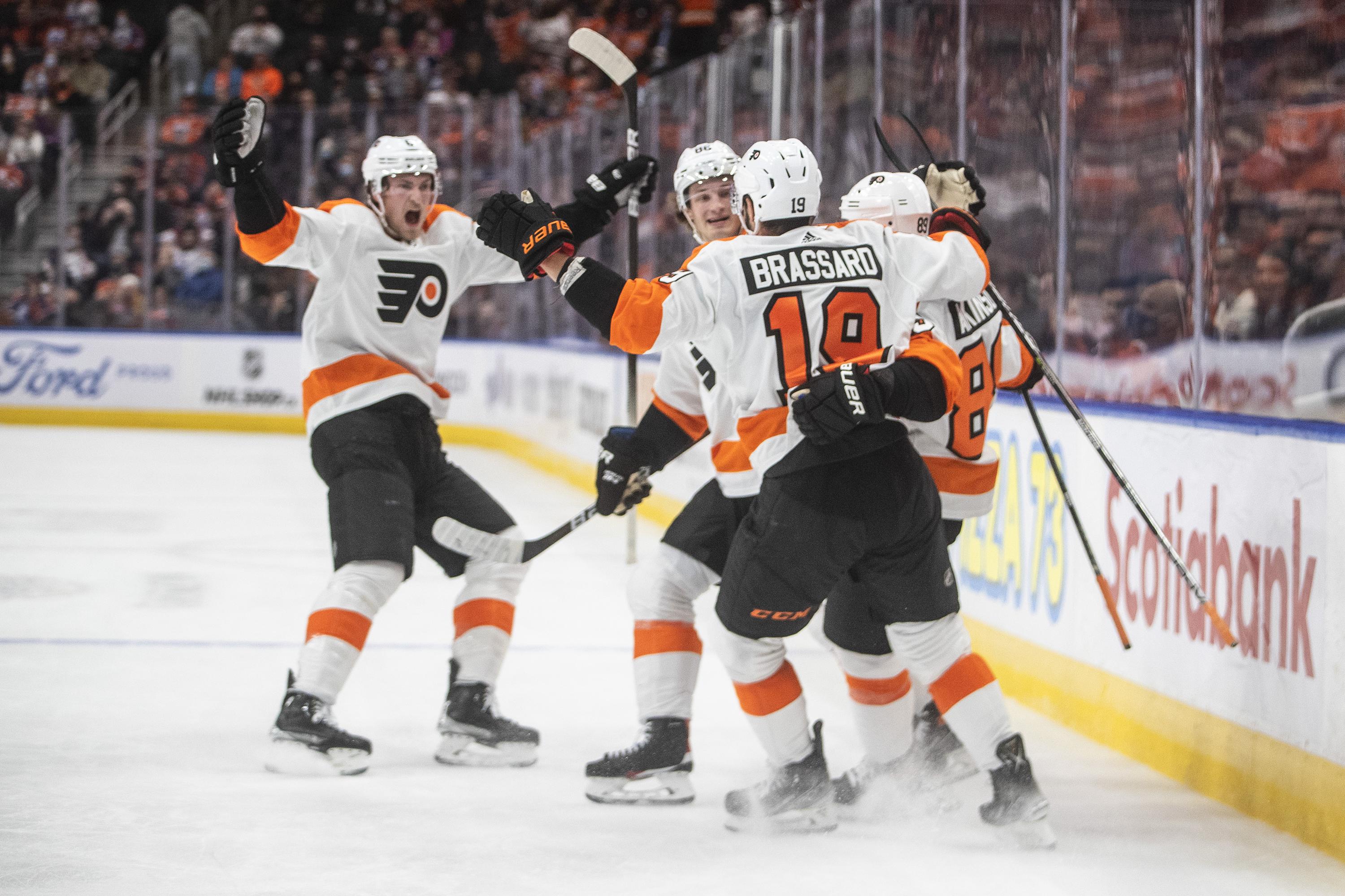 Flyers score twice in 3rd, win 53 to hand Oilers 1st loss AP News