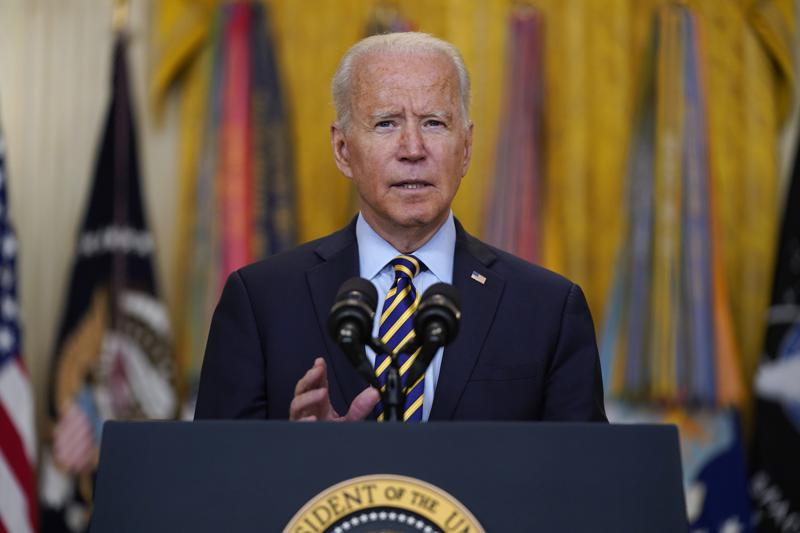 President Joe Biden speaks about the American troop withdrawal from Afghanistan, in the East Room of the White House, Thursday, July 8, 2021, in Washington. (AP Photo/Evan Vucci)