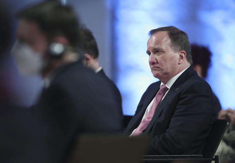 FILE - In this file photo dated Friday, May 7, 2021, Sweden's Prime Minister Stefan Lofven attends the opening ceremony of an EU summit in Porto, Portugal. In a surprise announcement Sunday Aug. 22, 2021, Stefan Lofven, Sweden’s Social Democratic prime minister since 2014, is stepping down as head of government and the party in November 2021. (AP Photo/Luis Vieira, FILE)