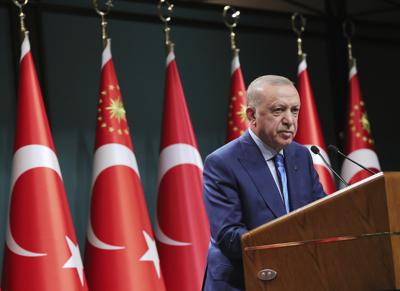 El presidente turco Recep Tayyip Erdogan en Ankara, el 19 de agosto del 2021.  (Presidencia de Turquía via AP, Pool)