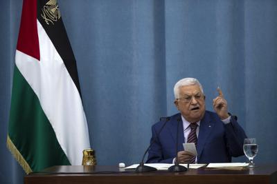 Foto de archivo del 12 de mayo de 2021 del presidente palestino Mahmoud Abbas durante buna reunión del comité ejecutivo de la OLP y un Comité Central de Fatah en la sede de la Autoridad Palestina, en la ciudad cisjordana de Ramala. (AP Foto/Majdi Mohammed, Archivo)