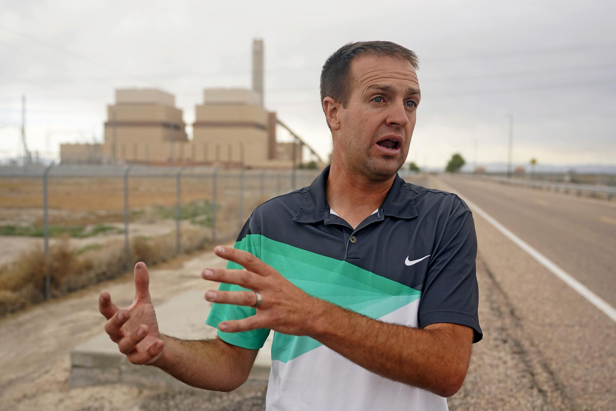 Trevor Johnson speaks during an interview Wednesday, June 22, 2022, in Delta, Utah. Developers in rural Utah who want to create big underground caverns to store hydrogen fuel won a $504 million loan guarantee this spring. "People are fine with the concept and the idea of it being built," Johnson, one of the GOP primary winners said. (AP Photo/Rick Bowmer)