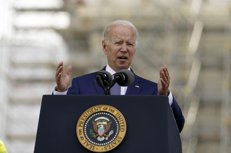 President Joe Biden speaks at the National Peace Officers' Memorial Service on the West Front of the Capitol in Washington, Sunday, May 15, 2022, honoring the law enforcement officers who lost their lives in the line of duty in 2021. (AP Photo/Manuel Balce Ceneta)