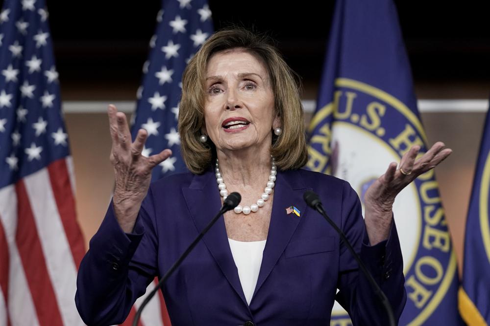 Speaker of the House Nancy Pelosi, D-Calif., speaks during a news conference Friday, July 29, 2022, at the Capitol in Washington. The House has passed legislation to revive a ban on semi-automatic guns. It's a response to the crush of mass shootings ripping through communities nationwide. Pelosi pushed the bill forward, but the legislation is likely to go nowhere in the Senate. Republicans dismiss the measure as an election-year strategy by Democrats.(AP Photo/J. Scott Applewhite)