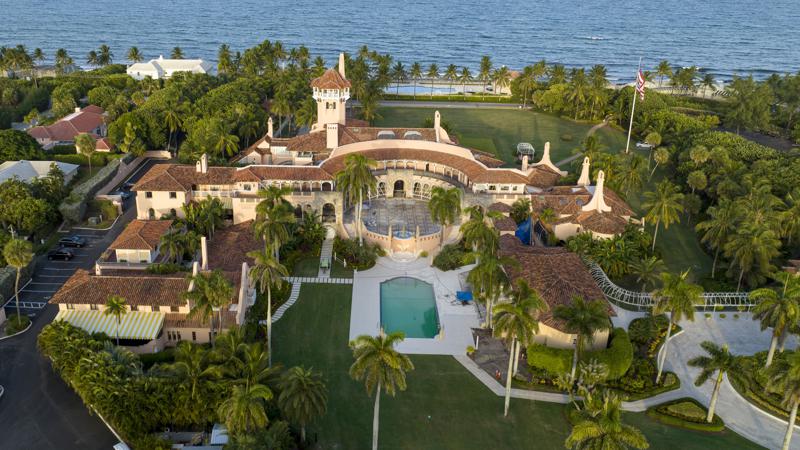 FILE - An aerial view of former President Donald Trump's Mar-a-Lago estate is seen, Aug. 10, 2022, in Palm Beach, Fla. (AP Photo/Steve Helber, File)