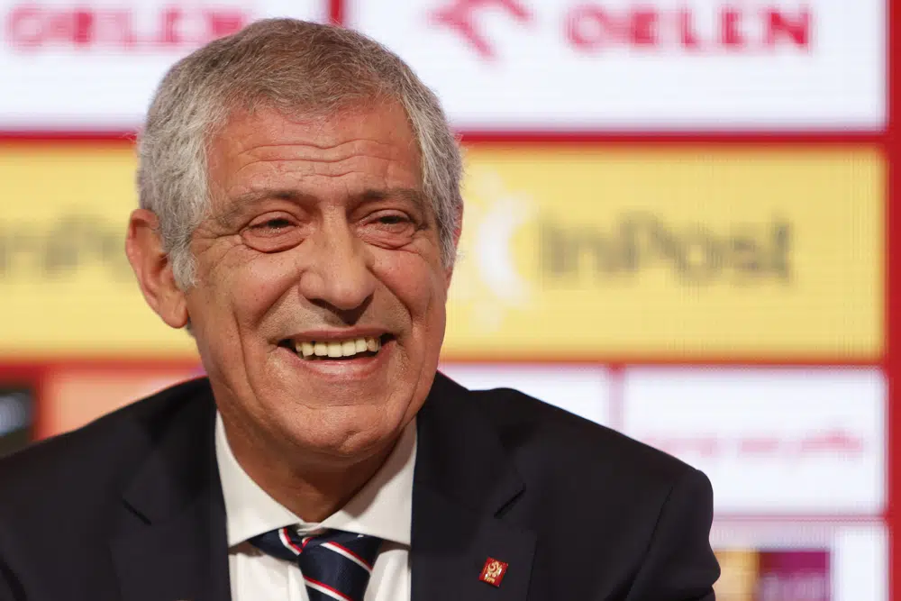 Fernando Santos attends a news conference after being announced by the Polish Football Association as the new national soccer team coach in Warsaw, Poland, Tuesday, Jan. 24, 2023. (AP Photo/Michal Dyjuk)