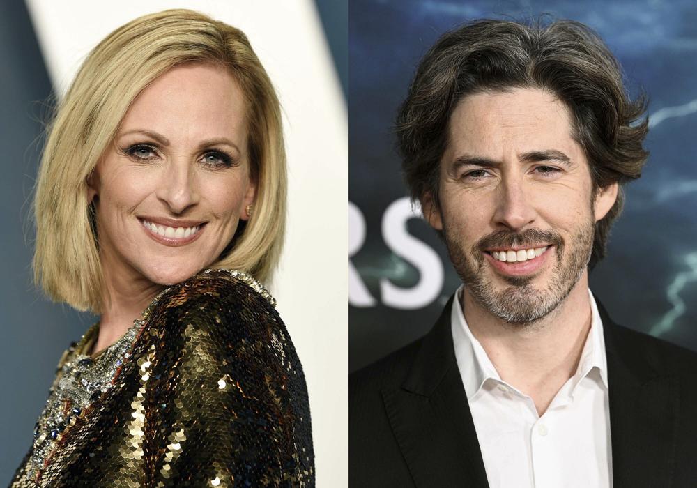 Marlee Matlin appears at the Vanity Fair Oscar Party in Beverly Hills, Calif., on March 27, 2022, left, and director Jason Reitman appears at the premiere of "Ghostbusters: Afterlife" in New York on Nov. 15, 2021.  Matlin, Reitman and producer Jason Blum are joining the Board of Governors of the Academy of Motion Picture Arts and Sciences. (AP Photo)