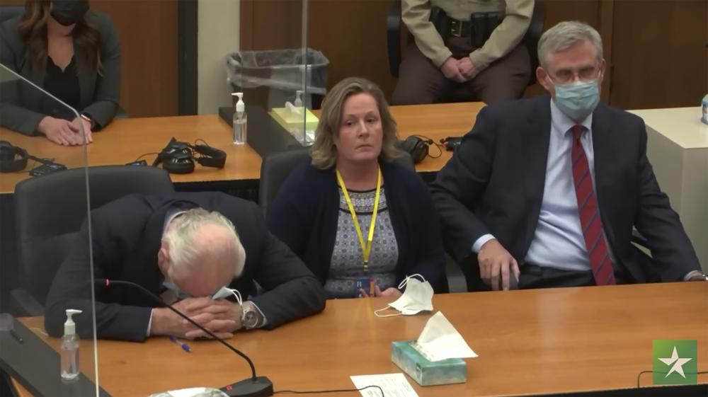 In this screen grab from video, former Brooklyn Center Police Officer Kim Potter center, with defense attorney Earl Gray, left, and Paul Engh sit at the defense table after the verdict is read Thursday, Dec.,23, 2021 at the Hennepin County Courthouse in Minneapolis, Minn.  Jurors on Thursday convicted Potter of two manslaughter charges in the killing of Daunte Wright, a Black motorist she shot during a traffic stop after she said she confused her gun for her Taser.(Court TV via AP, Pool)