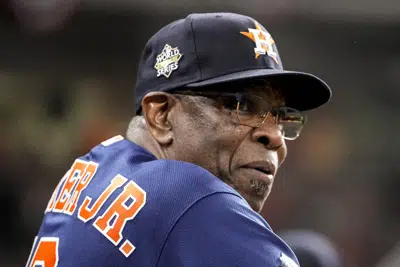 FILE - Houston Astros manager Dusty Baker Jr. watches during the second inning in Game 6 of baseball's World Series between the Houston Astros and the Philadelphia Phillies, in Houston, Nov. 5, 2022. (AP Photo/David J. Phillip, File)