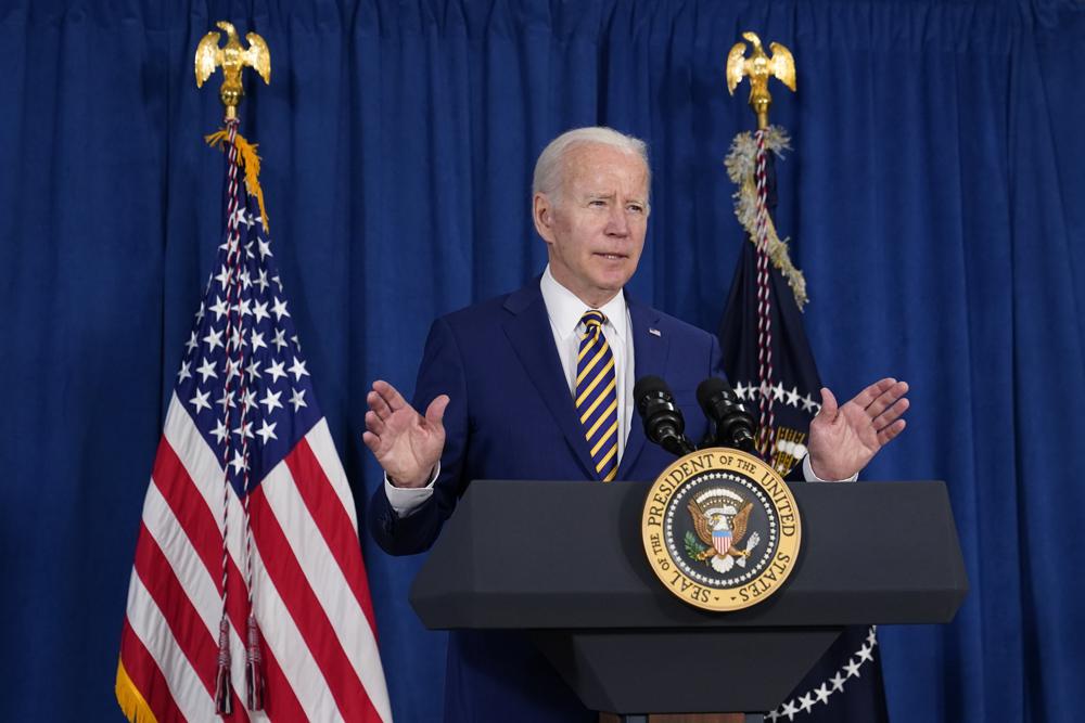 President Joe Biden speaks about the May jobs report, Friday, June 3, 2022, in Rehoboth Beach, Del. (AP Photo/Patrick Semansky)