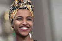 FILE - Rep. Ilhan Omar, D-Minn., speaks during an interview before President Joe Biden's State of the Union address to a joint session of Congress at the Capitol, Tuesday, Feb. 7, 2023, in Washington. In interviews with nearly a dozen Democrats in the House and Senate, Omar is portrayed as a serious legislator who in the past four years has earned admiration for giving voice to marginalized groups often forgotten on Capitol Hill. (AP Photo/Jose Luis Magana, File)