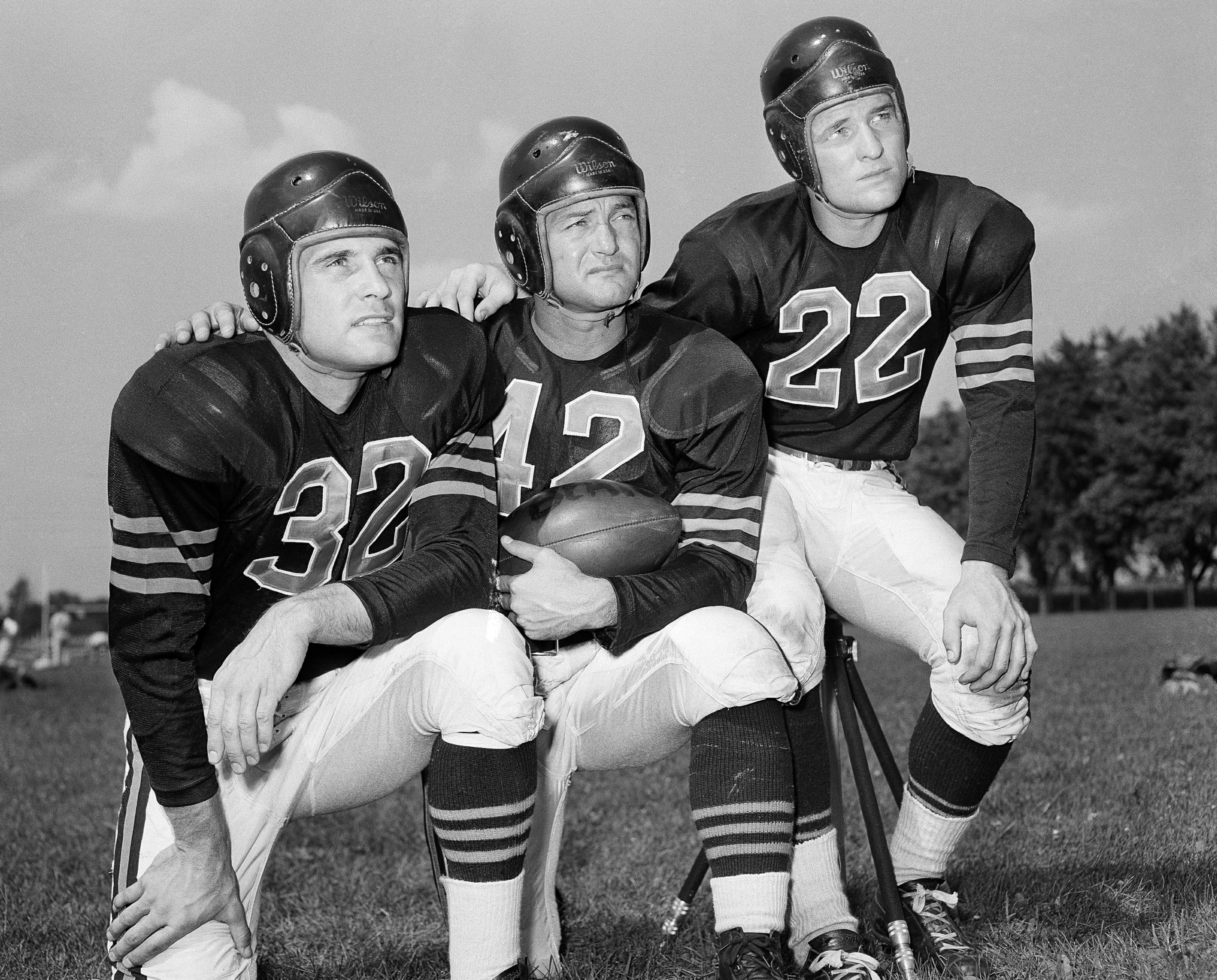 football with leather helmets