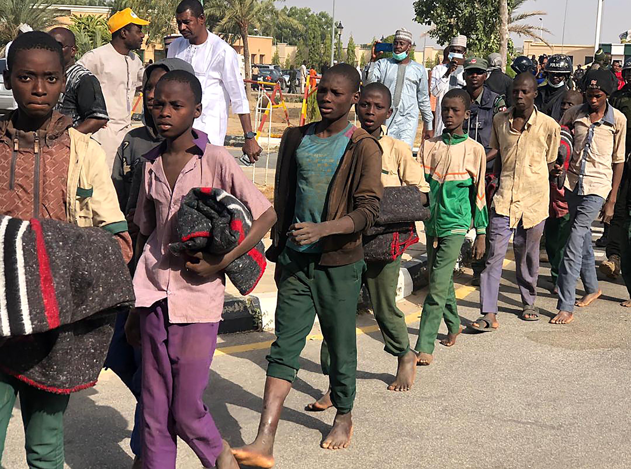 The released Nigerian schoolchildren were greeted after the week of captivity