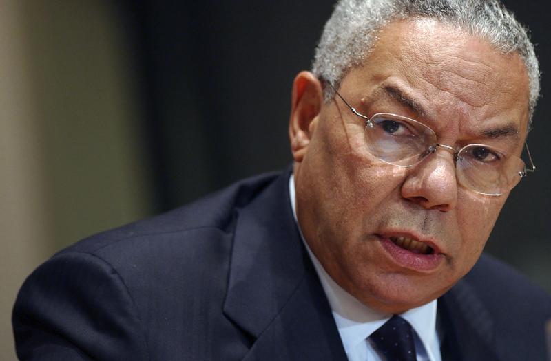 FILE - U.S. Secretary of State Colin Powell speaks during a news conference at the United Nations headquarters Friday, Sept. 26, 2003. Powell, former Joint Chiefs chairman and secretary of state, has died from COVID-19 complications. In an announcement on social media Monday, Oct. 18, 2021 the family said Powell had been fully vaccinated. He was 84. (AP Photo/Mary Altaffer)