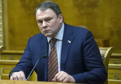 FILE - Deputy speaker of the lower house Pyotr Tolstoy attends a meeting in the State Duma, Lower House of the Russian Parliament, Thursday, Jan. 12, 2017, in Moscow, Russia. Russian lawmakers on Tuesday, May 30, 2023, introduced a draft bill that would impose a ban on gender-affirming surgery, the latest move in the Kremlin-orchestrated crackdown on LGBTQ+ rights. Tolstoy, a senior lawmaker who is among the bill's authors, said it's intended to “protect Russia with its cultural and family values and traditions and to stop the infiltration of the Western anti-family ideology.” (AP Photo/Alexander Zemlianichenko, File)